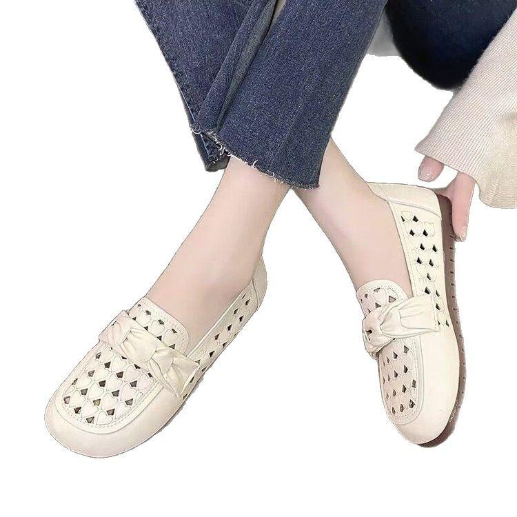 Sandals Soft Sole Hollow Mother Summer Hole Model Single Shoes Doudou Shoes Flat Bottom Breathable Pregnant Women Non-slip Loafers Shoes