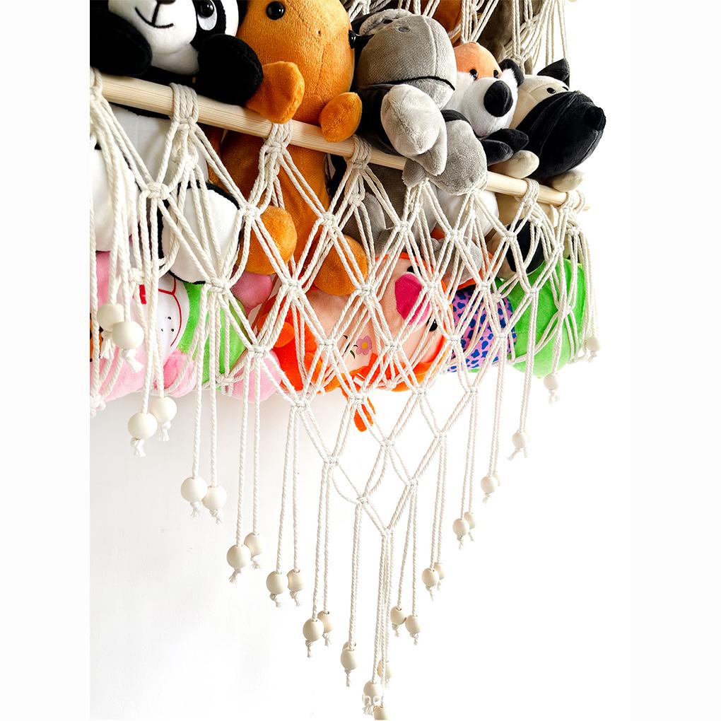 Cotton Stuffed Animal Storage Net With Wooden Rods For Nordic Style Room Decor Toys Blankets Soft
