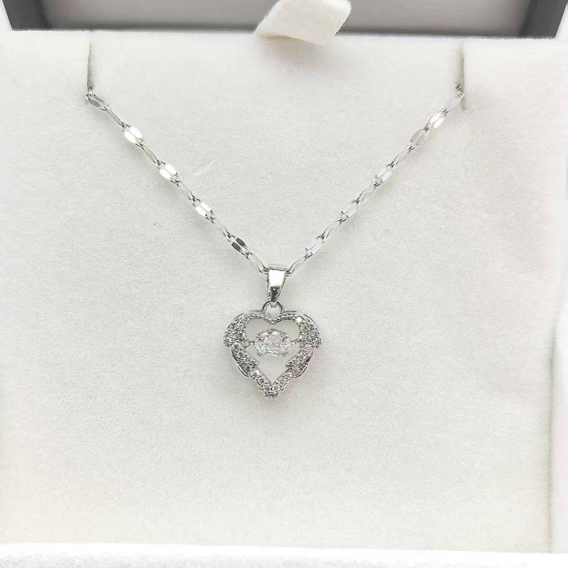 

1 Pcs Copper Pendant Love Heart Wings Necklace Steel Clavicle Chain Women s Girls Elegant Gift Accessories