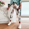 Spring Summer New Flower Print Long Pants Fashion Lace-Up Elastic Waist Sport Trousers Casual Women Pocket Sweatpants Streetwear
