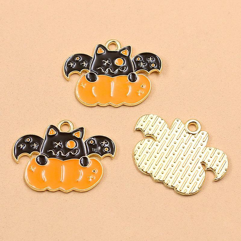 DIY Halloween Alloy Jewelry Charms: KC Gold Drip Oil Bat, Pumpkin, Ghost Pendants