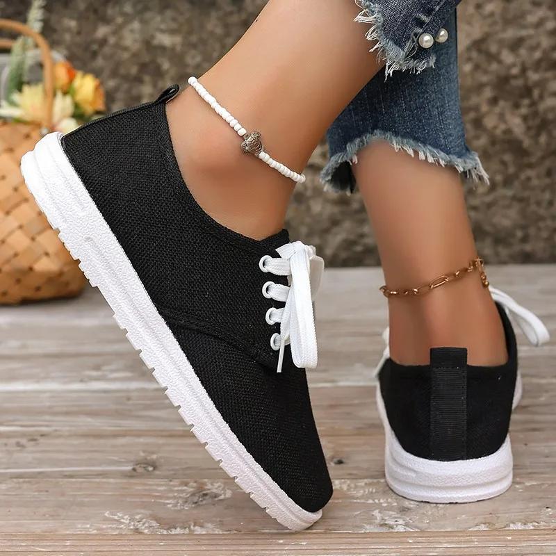 Fashion Shoes for Women Plus Size 36-43 Autumn Women Lace Up Loafers Zapatos De Mujer Non-slip Casual Breathable White Black Flats Shoes
