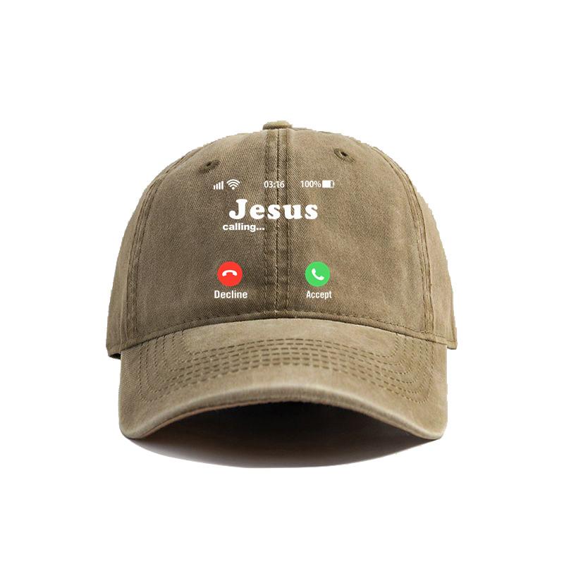 

Funny Jesus Print Baseball Washed Cap Distressed Hats Casual For Men Women Unisex Jesus Is Calling Accept Or Decline Caps
