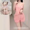 Crispy new suit suspender plus shorts lace red edge pink home bow solid color girl heart