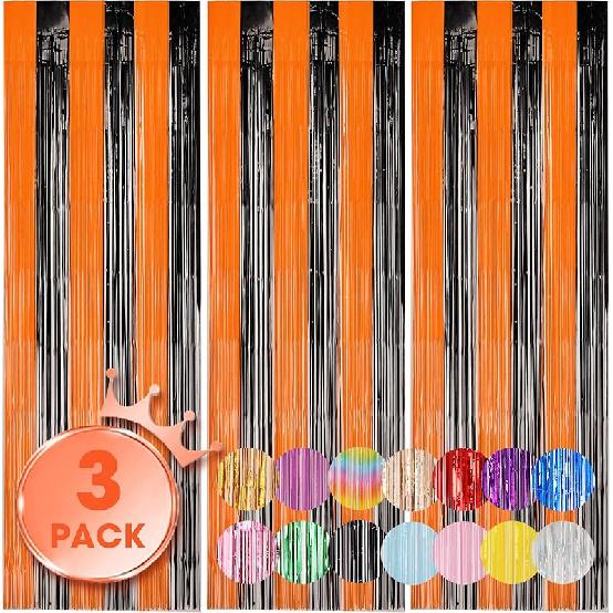 3 Pack 3.3x8.2 Feet Gold Foil Fringe Backdrop Curtains, Tinsel Streamers, Fringe Backdrop for 2025 New Years Eve, Graduation, Birthday, Baby Shower,