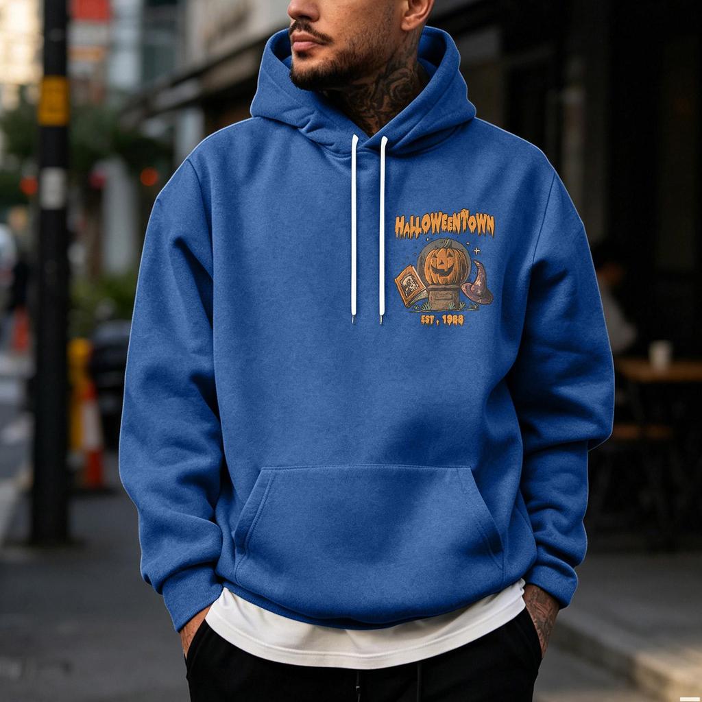 Men's Halloween Printed -Lined Pullover Hoodie for Casual Wear