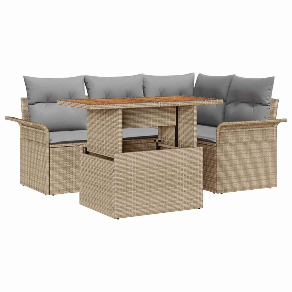 Garden Sofa Set with Cushions 5 pcs Beige and Light Grey