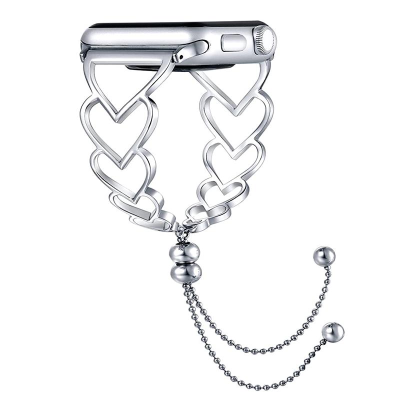 

Ремешок из нержавеющей стали в форме сердца для Apple Watch Band SE 6 5 4 iWatch series 6 3, ремешки 44/38 мм, женские ювелирные изделия, браслет-ремень 38/40/41mm серебряный