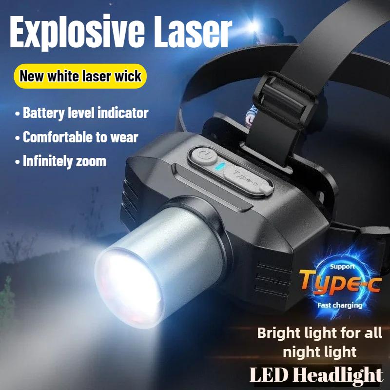 1200mAh Strong Light LED Headlight Super Bright Zoom Head Mounted Flashlight USB Rechargeable Portable Camping EDC Torch Fishing Lantern