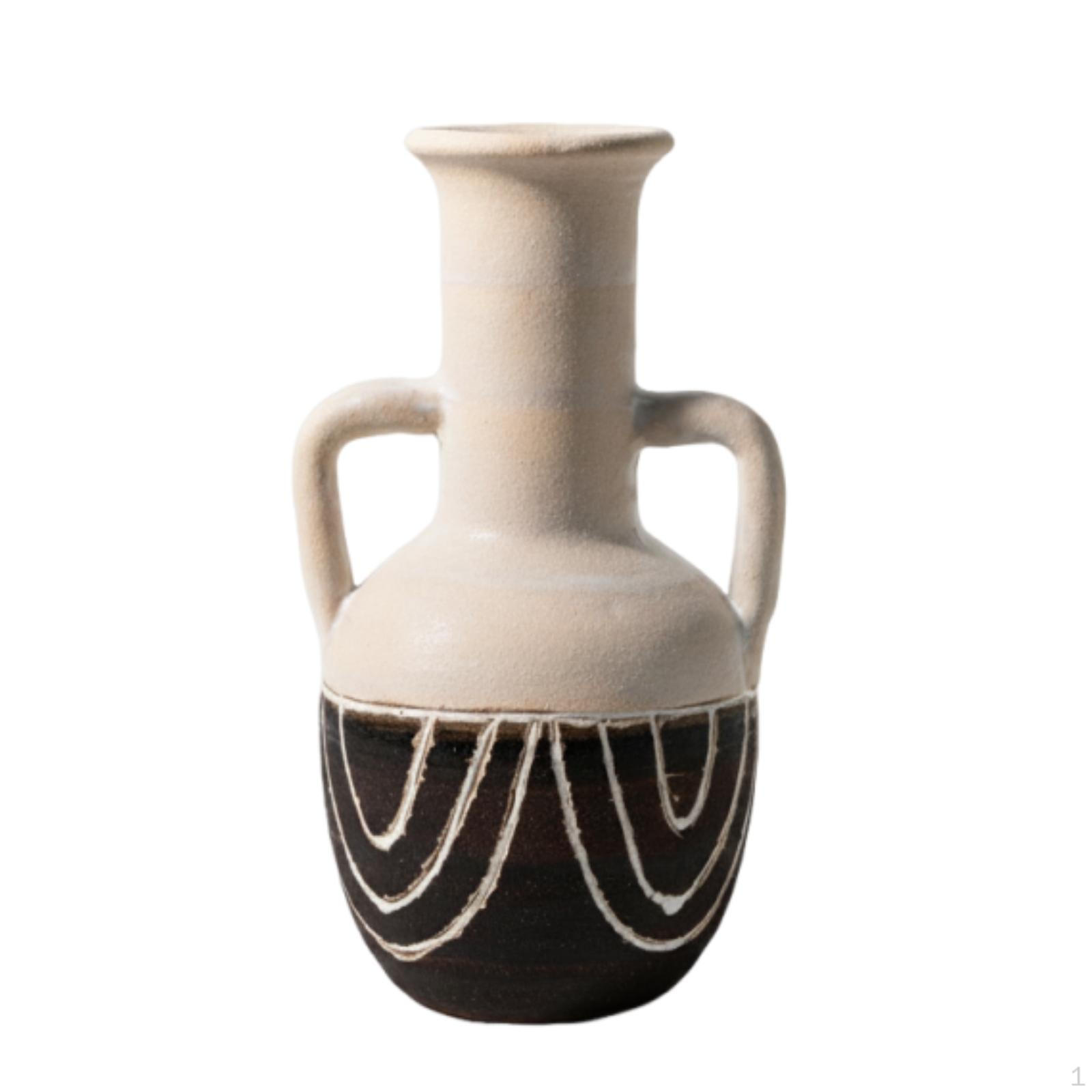 Resin Vase with Handles HandPainted Decorative Flower Textured Vessel for Homeowners,