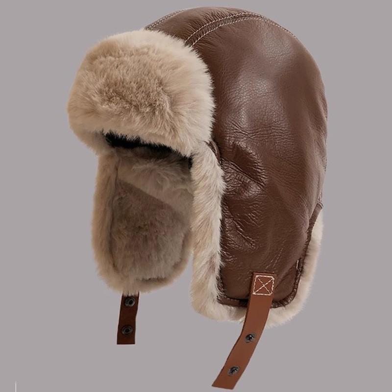 Winter Warme Kunstleder Fliegermütze Mit Fleecefutter Unisex Gehörschutzmütze Skifahren Radfahren Outdoor