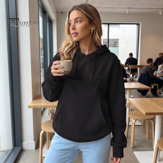 Sweat à capuche pour femme avec poche pour animal de compagnie, Couleur unie, Poche kangourou avant, Haut pull décontracté pour transporter petits chiens chats, Confortable