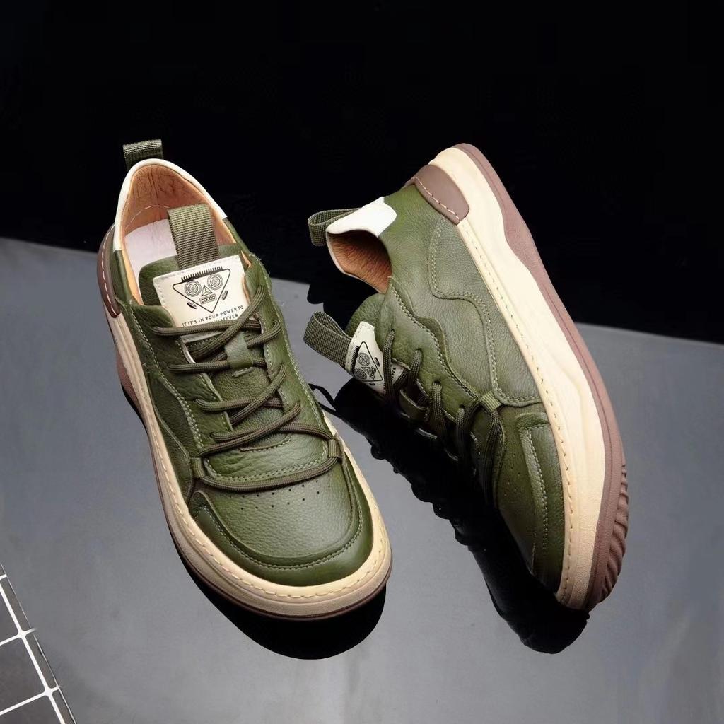 Herren Weiches Leder Weiße Schuhe Herren Dicksohlige Vielseitige Atmungsaktive Hohlsandalen Sneakers