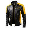 Spring and autumn recreational locomotive splicing leather jacket men's stand-up collar retro thermal leather jacket