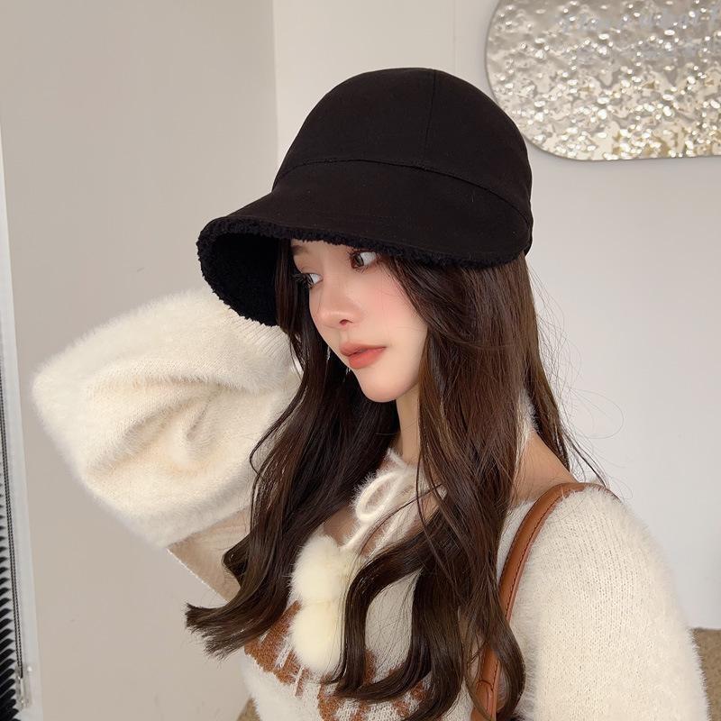 Zhao Lusi's same style autumn and winter warm plush fisherman hat, Korean version, double-sided equestrian hat, casual versatile duckbill cap
