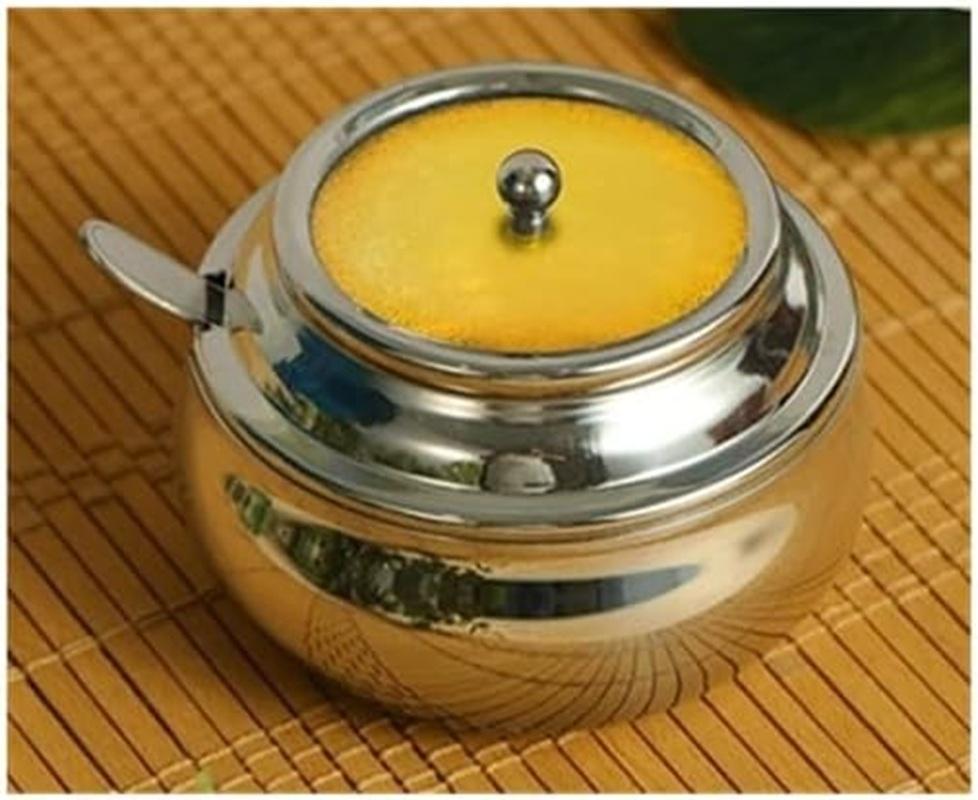 TreegoArt Fashion Stainless Steel C'THRU Elegant Design Ghee Pot Oil Jar For Kitchen Storage Container With Spoon - Pack Of 1 (300 Ml Approx)