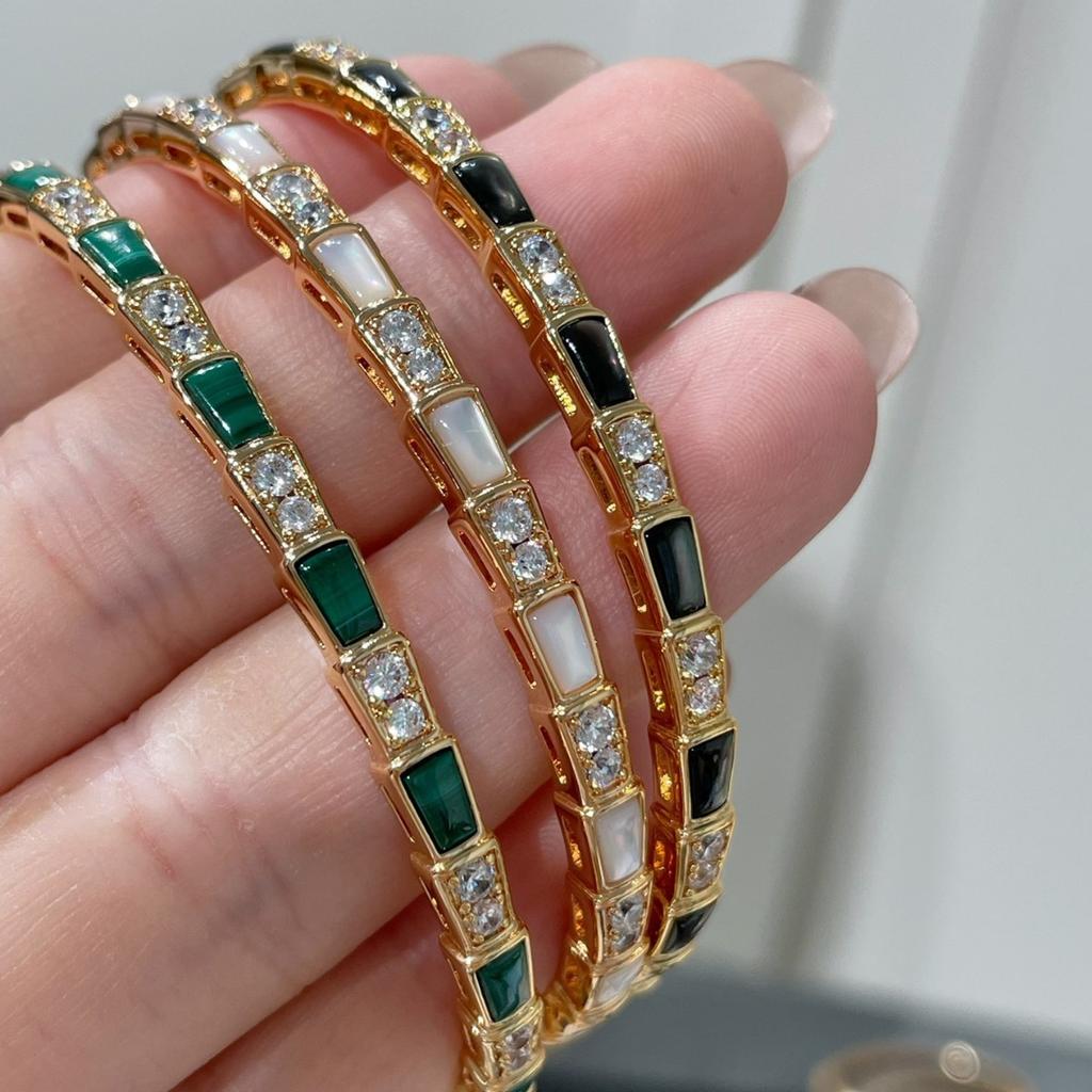 V Gold Snake Bone Bracelet Women's 18k Rose Gold Full Diamond Snake Bracelet White Shell Diamond Seiko Bracelet