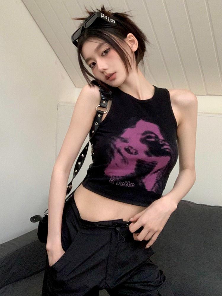 Schwarzes Sexy Damen Weste Mädchen Y2K Tops Workout Tanktops Für Dame Mode T-Shirts Ärmellos