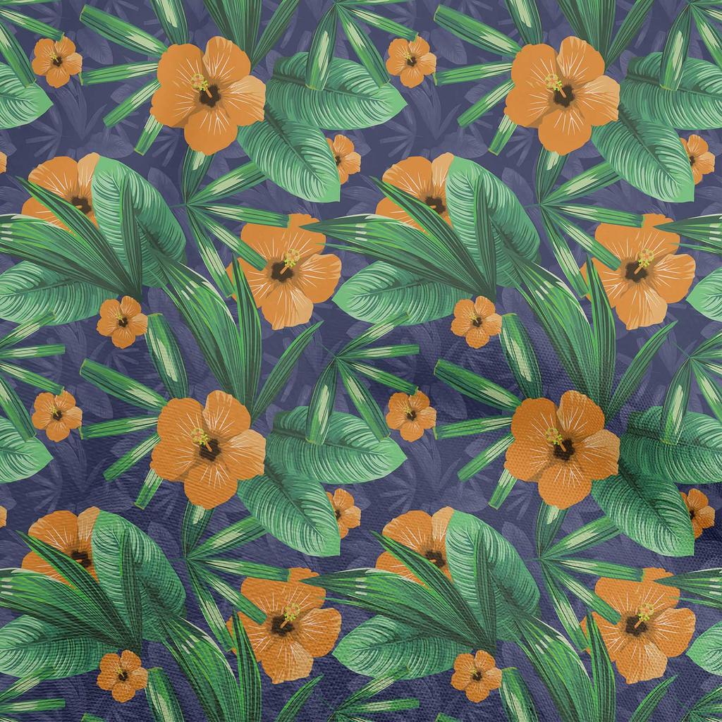 oneOone Cotton Flex Dark Blue Fabric Tropical Floral Dress Material Fabric Print Fabric By The Yard 40 Inch