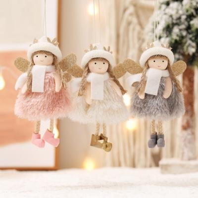 Schönes rosa Plüsch-Weihnachtsengel-Mädchen-Puppe Ornamente Weihnachtsbaum Hängende Anhänger Frohe Weihnachten Deko Geschenke Glücklich 1 Stück