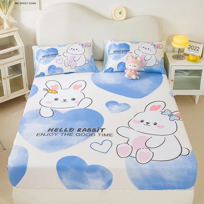 New Purple Flowers Fitted Sheet Set 100% Cotton Printed Fitted Sheet Pillowcases for Kids Boys Girls Bedroom Decor Bedding Set