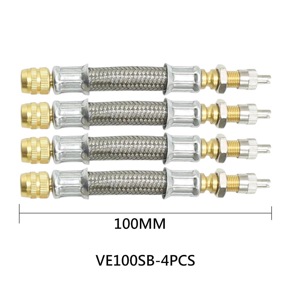 Flexible Bus Tire Valve Extension Stainless Steel Braided Truck Valve Extensions Rubber Tyre Valve Stem Extender Auto Accessorie 100mm-4pc