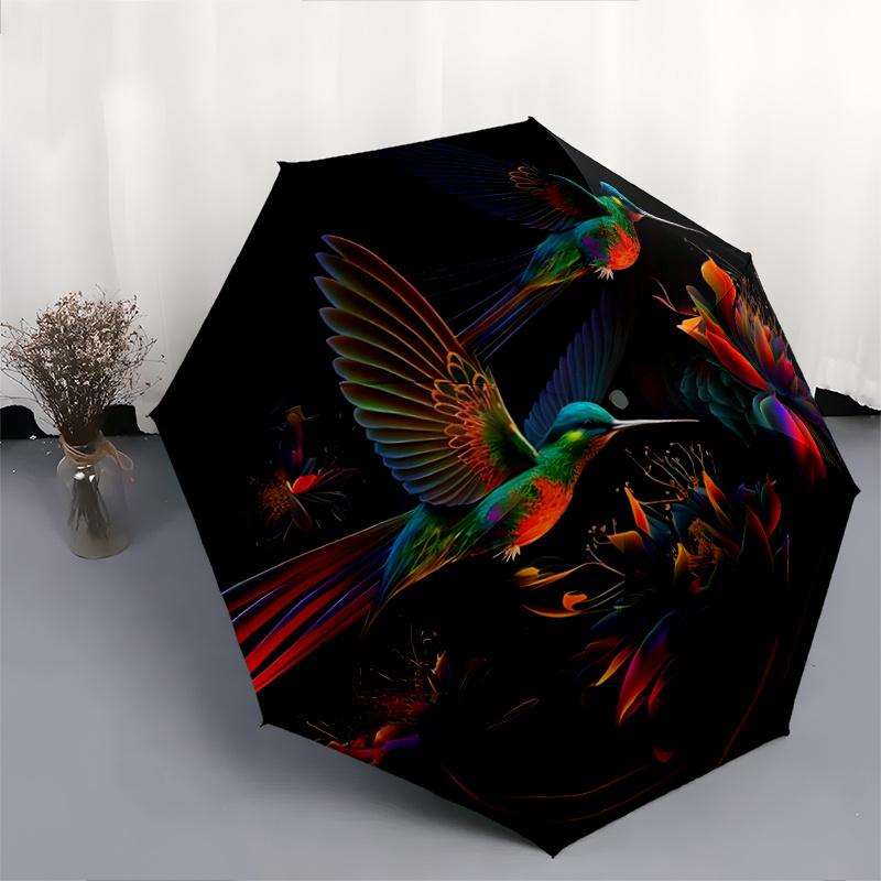 1pc Colorful Hummingbirds in Flight Automatic Opening and Closing Umbrella - Small Umbrella Suitable for Various Occasions W019