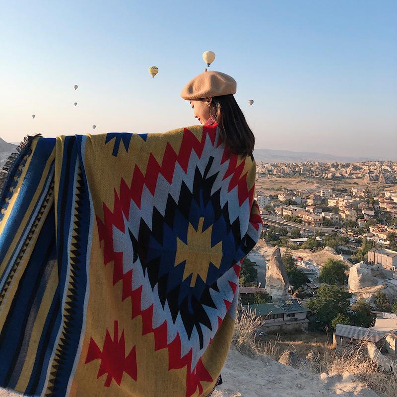 oversized thickened warm autumn and winter women s new ethnic style desert cape blanket retro versatile imitation cashmere shawl 200*130