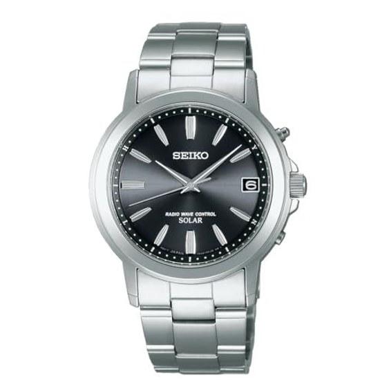 SEIKO SELECTION SBTM169 orologio da polso da uomo solare radiocontrollato calendario data quadrante nero vetro zaffiro argentato acciaio inossidabile 10 ATM resistente all'acqua