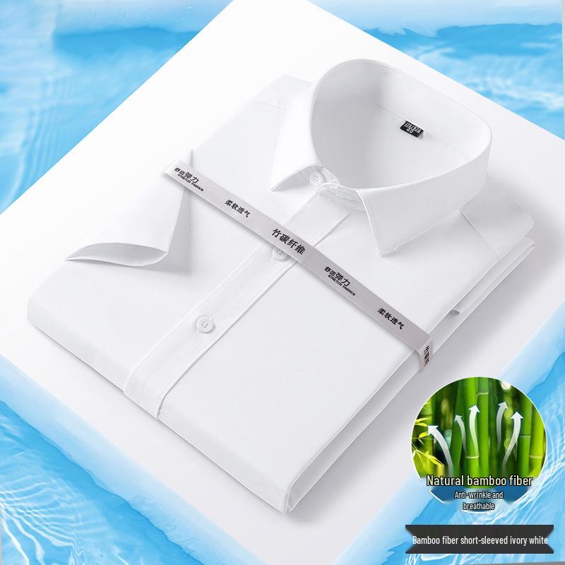 2025 Bamboo Fiber Men's Short Sleeve Shirt - No Pocket, Light Business Fashion, Multi-Color Options