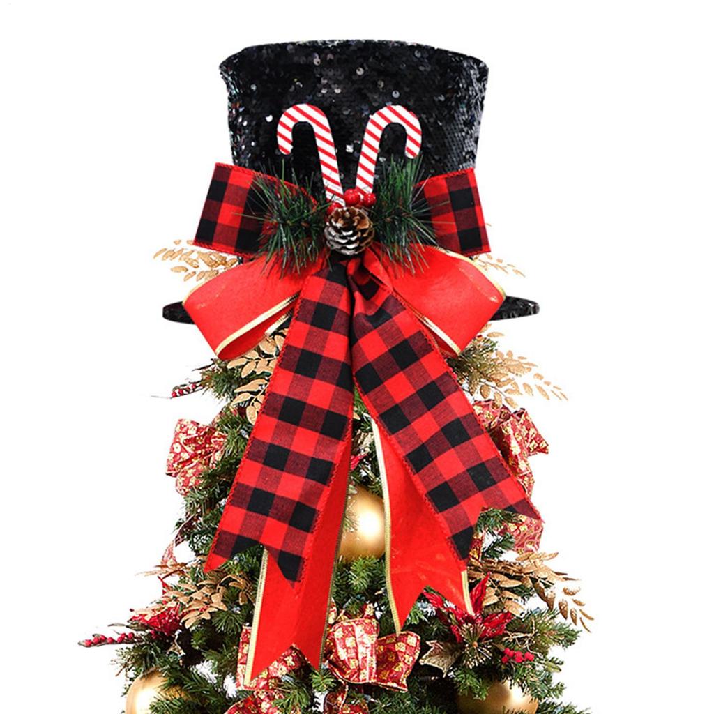 Christmas Tree Topper Bow Sequins Candy Decorations Christmas Tree Top Hat For Indoor Outdoor Home Living Room Nursery