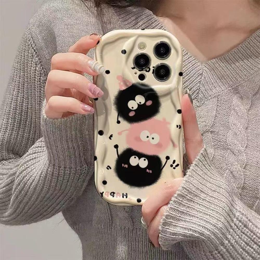 for IPhone 11 12 13 14 15 16 17 Pro Max IPhone 16 15 14 Plus 3D Cartoon Phone Case Cream Wavy Furry White ShockProof Cute Cover