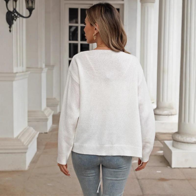 Tie Straps Outside Casual Sweater Cardigan Knitted  Jacket Women's Round Neck Bow