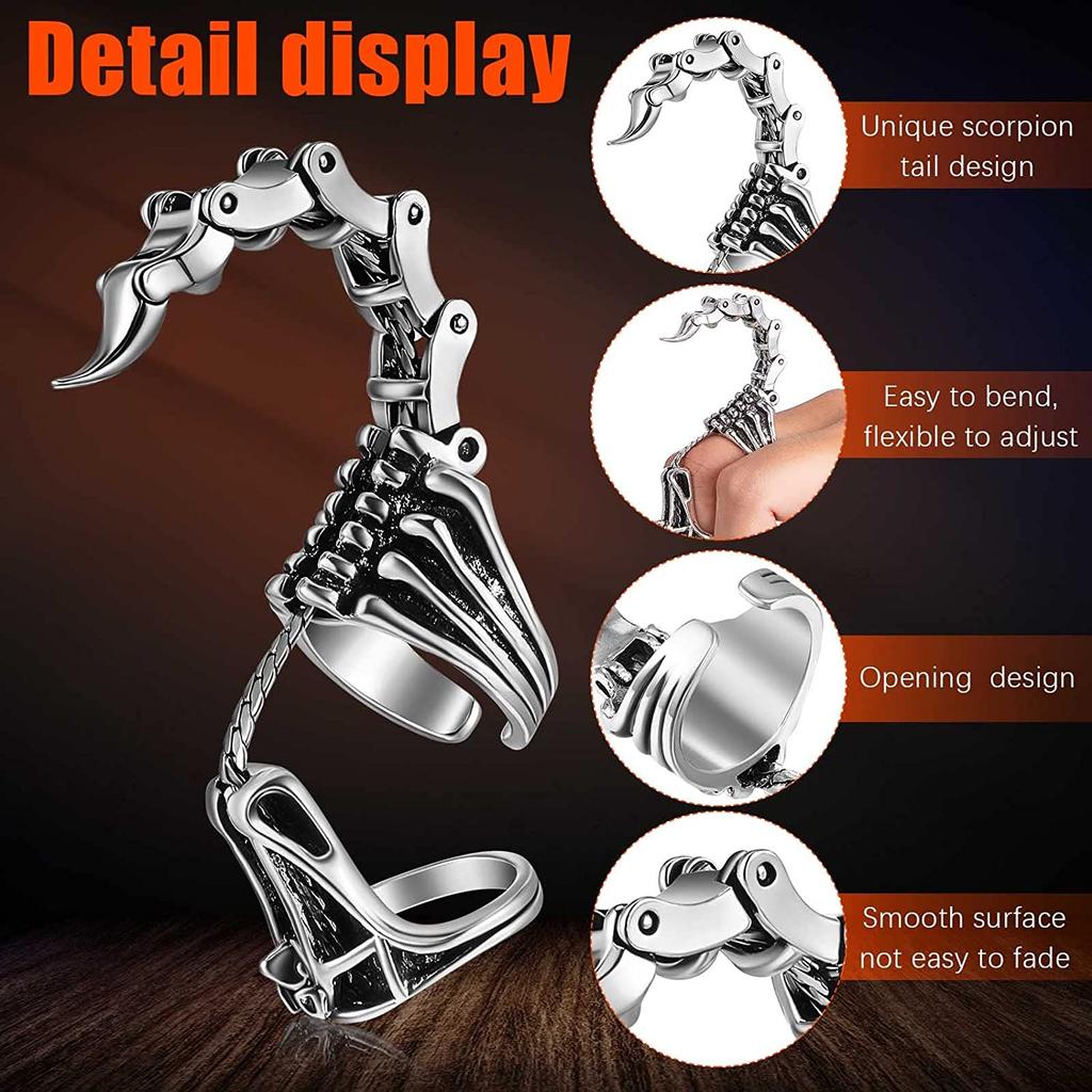 Verplaatsbare Schorpioen Ring Punk Sieraden Vingertop Speeltje Stressverlichting Vintage Gotische Rolpantser Knokkel Metaal Rock Volledige Vinger Ringen