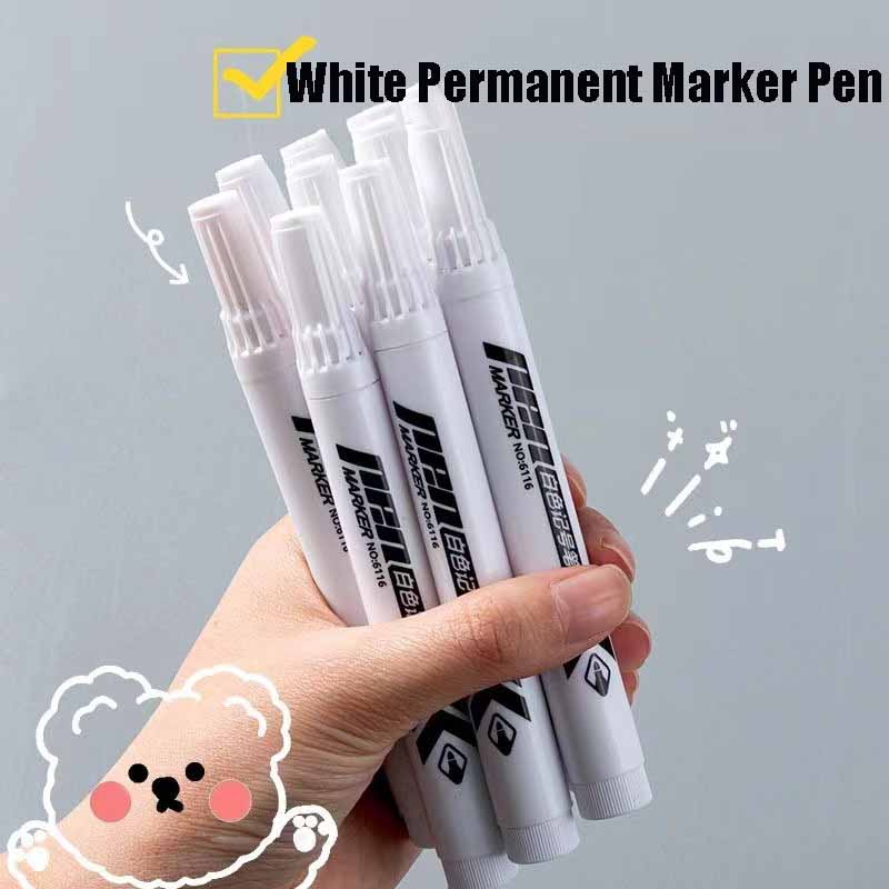 White Permanent Oil-Based Marker Pen Waterproof Fade-Resistant Bold Tip Paint Pen for Coding