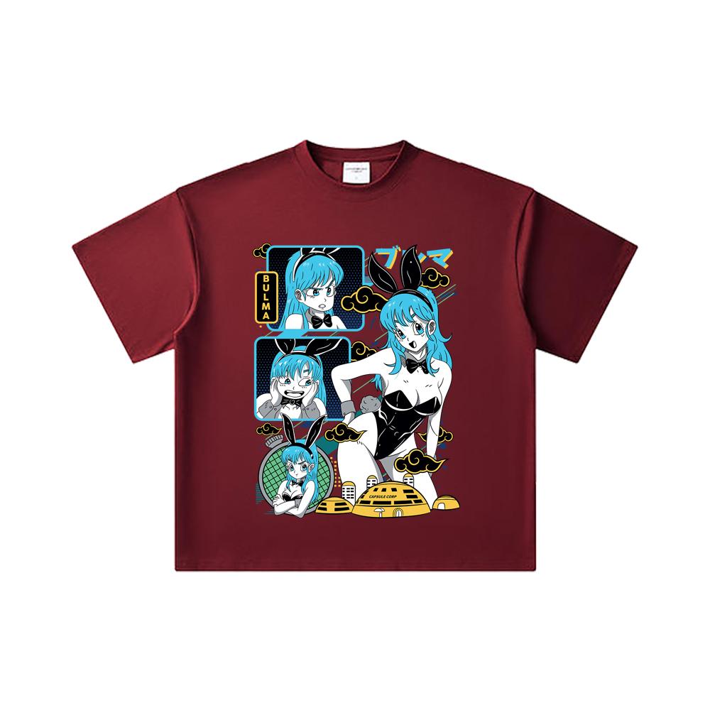 260 GSM Double Yarn 32 Count 100% Cotton Dragon Ball V9 Bulma Print Unisex Heavy Cotton T Shirt