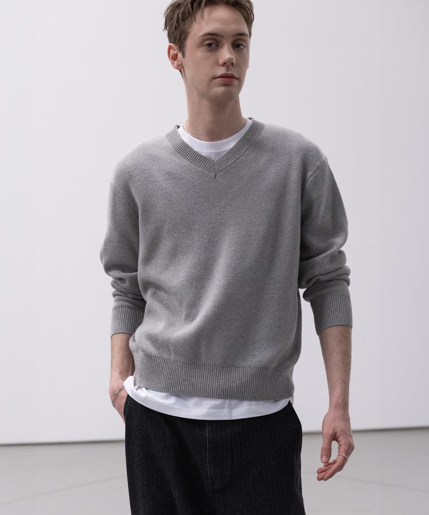 Dekkoloso Soft Cotton V-Neck Knit [Gray]
