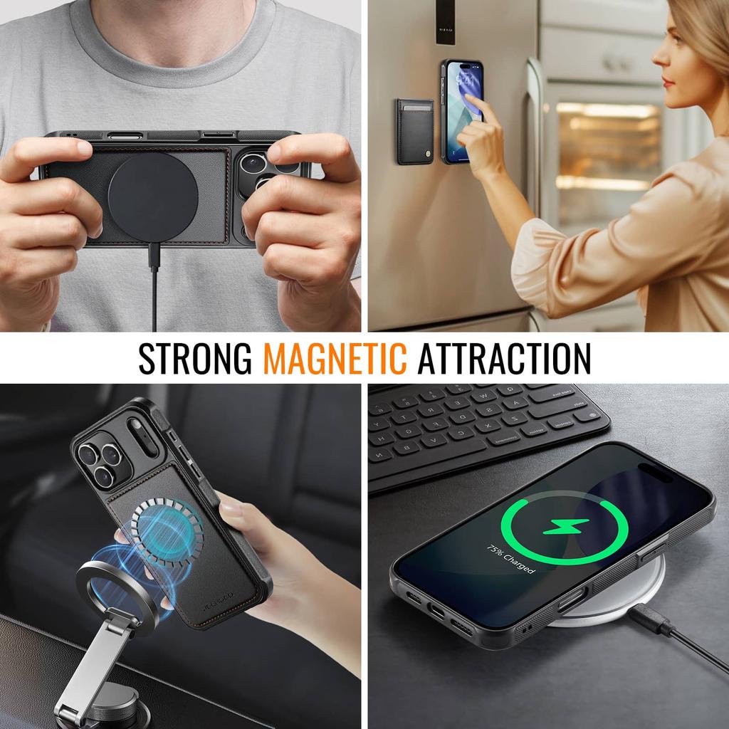 Magnetic 2 in 1 Detachable for iPhone 17 16 Pro Max 16 Plus Wallet Case with Card Holder, Magnetic Flip Kickstand Credit Slots