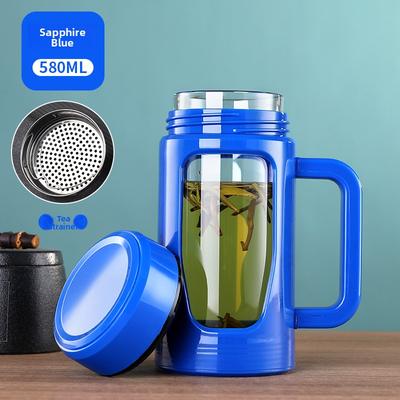 Double Layered Glass Cup For Men With Handle Large Capaci Tea Brewing Cup With Lid Office Personal Use Home Use Water Cup
