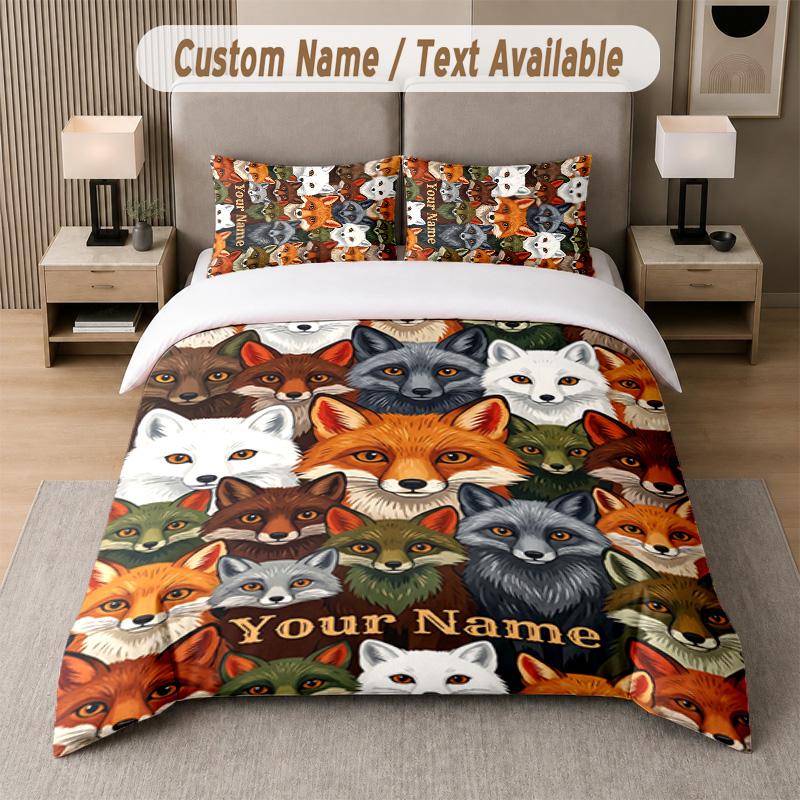 Wolf Fox Theme Custom Text Or Name 3Pcs Bedding Set 1 Flat Sheet & 2 Pillowcases Personalized Home Bedding