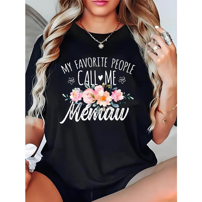 

Women Plus Size Call Me Memaw T-Shirt Black Pink Peach Floral Round Neck Summer Grandma Casual Comfortable Tee 4XL чорний