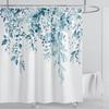 Emerald Green Eucalyptus Shower Curtain Fabric, Watercolor Plant Leaves with Floral Bathroom Shower Curtain Set with Hooks