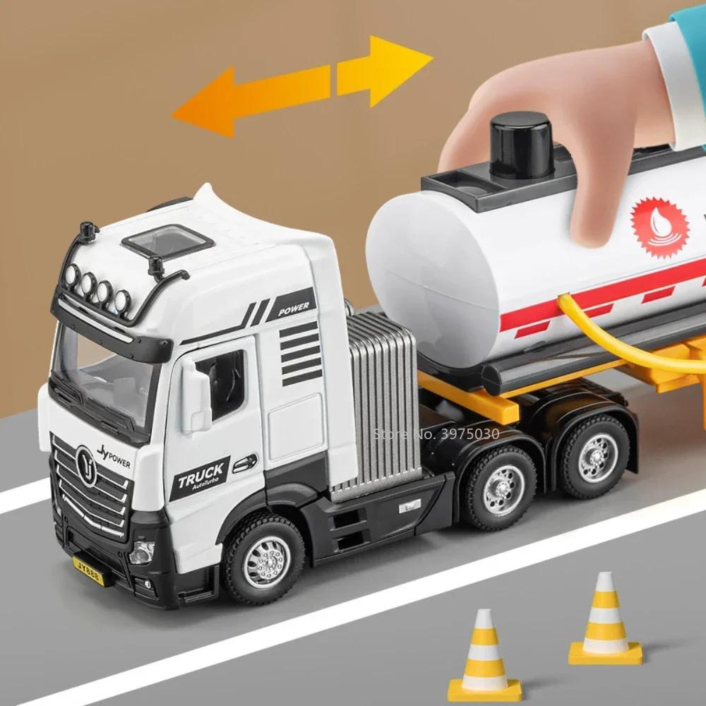 1:50 Scale Oil Tank Truck Miniature Cars Models Toys Alloy Diecast Doors Opened Wheel Pull Back Vehicle For Children Adult Gifts