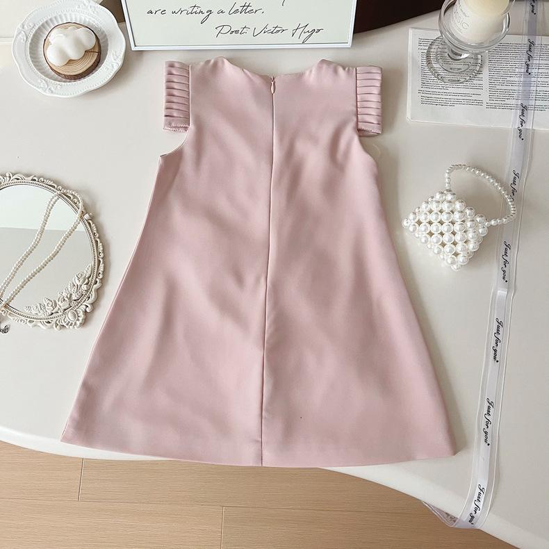 2026 Korean-Style 3D Petal Pleated Sleeveless Satin Dress for Girls
