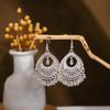 Ethnic Miao Silver Style Long Tassel Earrings with Ancient Scenic Stud Design for Women