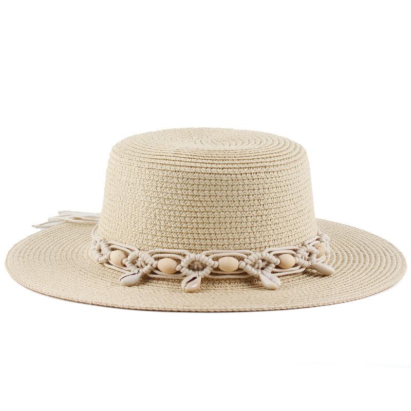 Spring and summer women's fashion shell braided flower belt decorative flat top top hat British lady style small straw hat vacation visor
