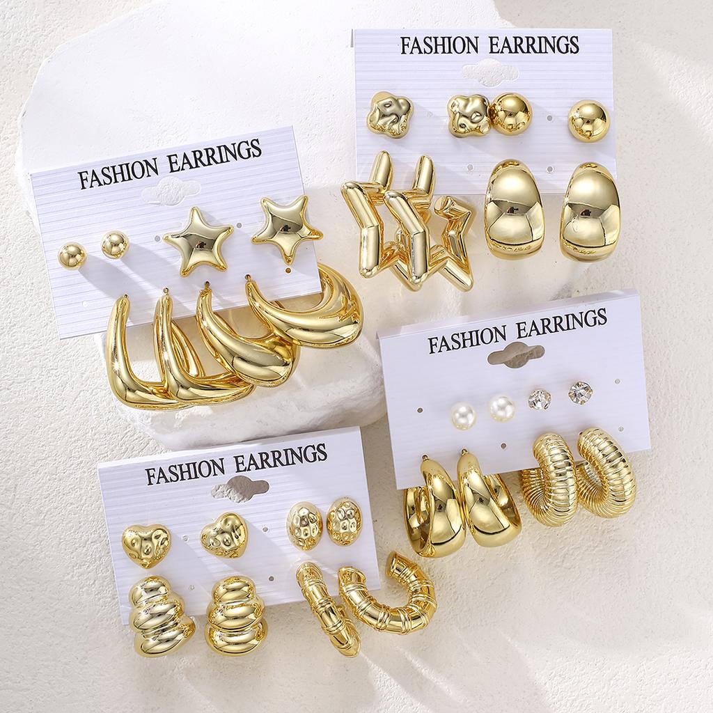 16 Pairs Punk Geometry CCB Earrings Set For Women Fashion Creative Pearl Water Drop Heart Thick Stud Earring Daily Party Jewelry