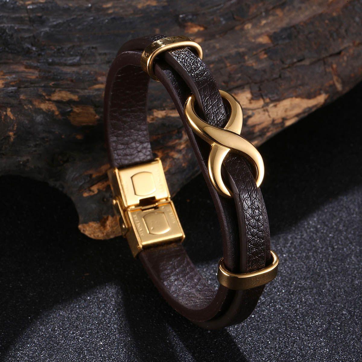 8 Character Lucky Leather Rope Men s Glamour Leather Snap Leather Bracelet Trend Jewelry 2026 16.5CM