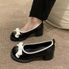 Black Ladies Pumps with Medium Heels Women's Mary Jane Shoes Bow Popular Stylish Lastest Chic and Elegant Luxury Brand Casual 39