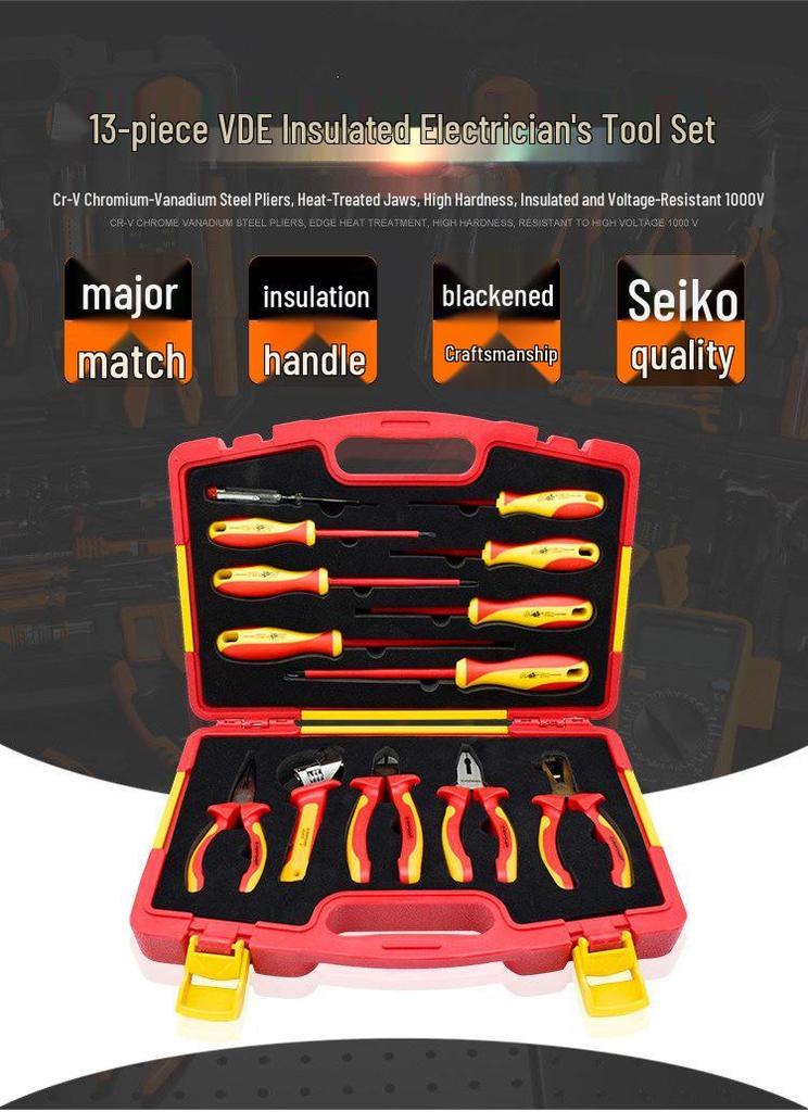 AIWEIBO 1000V Insulated Electrician Tool Set: Needle Nose Pliers, Diagonal Cutting Pliers, Screwdriver.